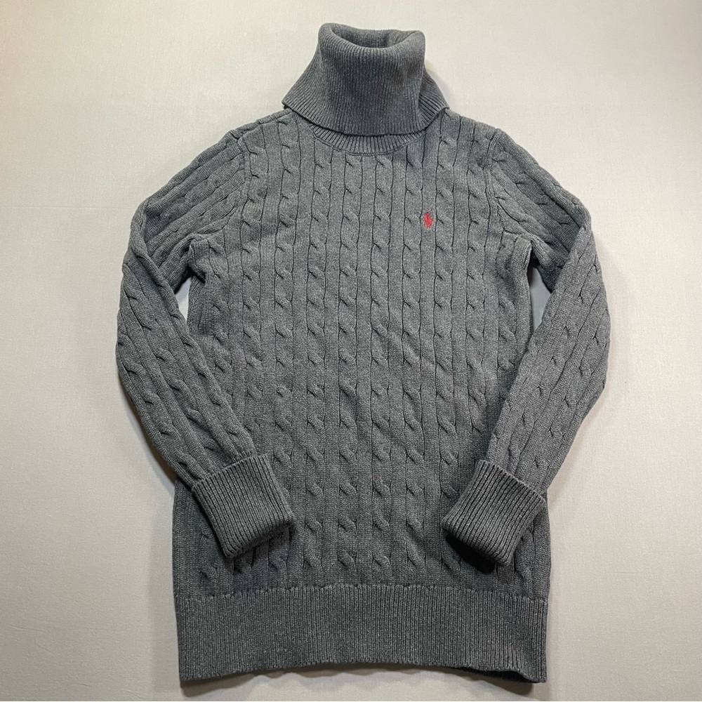 Ralph Lauren Sport Cotton Cable Knit Turtleneck Sweater, Tunic - Womens Medium